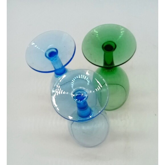 Vintage Set Of 3 Crystal Two Blue & One Green 6" Wine Glasses - Picture 5 of 6